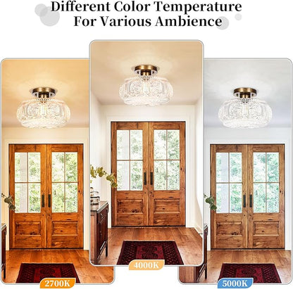 Semi Flush Mount Ceiling Light, Upgraded Larger Antique Bronze Glass Ceiling Light Fixture, Vintage Lighting for Hallway Kitchen Bedroom Dining Room, Bulb Not Included