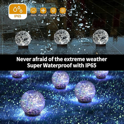 JKIMK Solar Globe Lights Outdoor Waterproof-Solar Balls Garden-Cracked Glass Ball Solar Lights Outdoor-Solar Orbs Outside-Outdoor Decorations Patio & Yard Lawn Backyard Decor