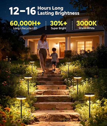 LETMY Solar Pathway Lights Outdoor, 12 Pack Durable Metal Solar Path Lights, Auto On/Off Garden Lights Solar Powered, IP65 Waterproof Solar Lights Outdoor for Landscape, Path, Garden, Patio, Driveway