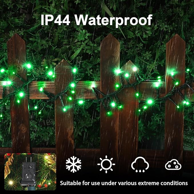 LAMPHOME Green String Lights, 46ft 500 LED Plug-in Green Fairy Lights, 11 Modes Twinkle Christmas Lights, Waterproof Lights LED String for Indoor Outdoor Grinch Tree St Patricks Day Decor