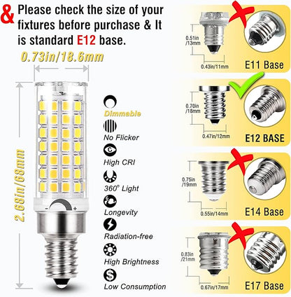 ALIDE E12 Kx-2000 60W C7 Dimmable Led Candelabra Bulbs Equivalent, 4000K Natural White T6 110V 120V Small Base E12 LED Bulbs 6W for Ceiling Fan Salt Lamp Chandelier Lighting,600lm,8Pack