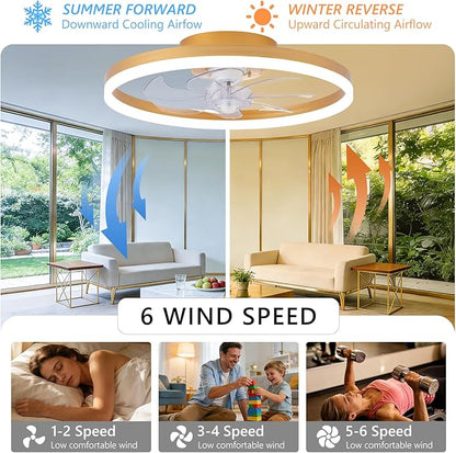 20" Low Profile Ceiling Fans with Lights and Remote & APP, Dimmable 3000-6500K LED Fandelier Ceiling Fan with Light, Modern Flush Mount Ceiling Fan Light for Living Room, Bedroom and Kitchen