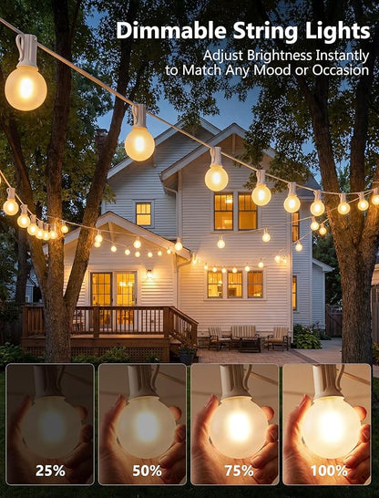 White Outdoor String Lights, 50FT G40 LED Patio String Lights with 25 Frosted Shatterproof Bulbs, Waterproof Bistro Lights for Outside Garden Backyard Wedding Party, 2700K Warm White