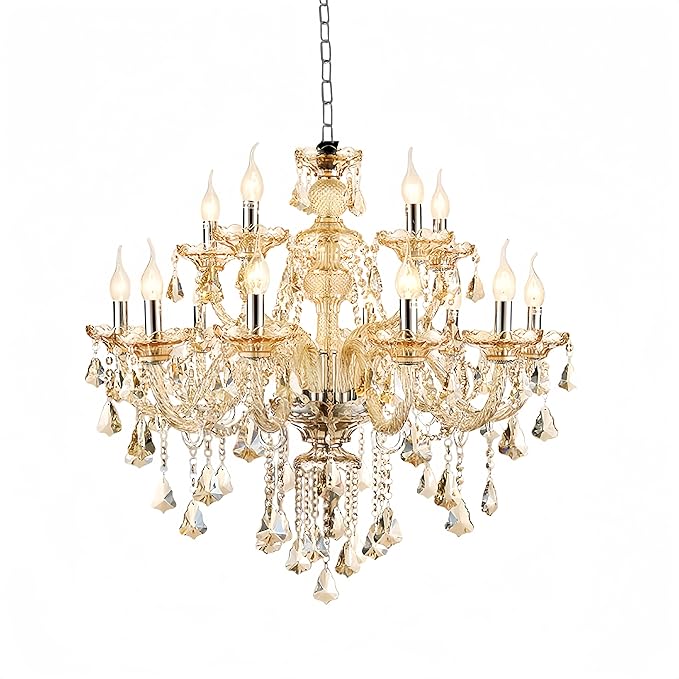 Modern Luxury K9 Crystal Chandelier, 12-Light Cognac Crystal Pendant Light,Candle Style Crystal lamp Lighting Fixture for Dining Room,Hotels, Hall Way, Bars, Restaurants (12 Lights)