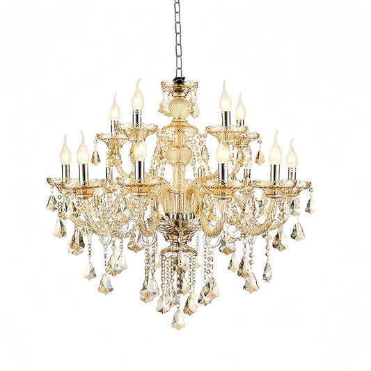 Modern Luxury K9 Crystal Chandelier, 12-Light Cognac Crystal Pendant Light,Candle Style Crystal lamp Lighting Fixture for Dining Room,Hotels, Hall Way, Bars, Restaurants (12 Lights)