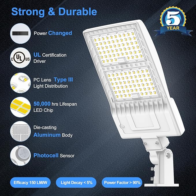10Pack 400W LED Parking Lot Light UL Listed, Dusk to Dawn LED Shoebox Flood Pole Light Outdoor Parking Lighting Arm & Slip Fit Mount 60,000LM 5000K IP65 Waterproof 100-277V Power Adjustable White