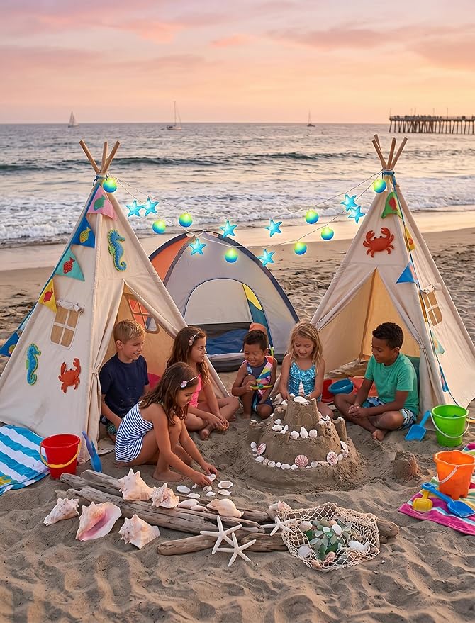 8.5Ft Beach Themed Seashell String Lights, 10L LED Ocean Starfish Seashell Lights Plug in for Boho Coastal Bedroom Seashell Party Nautical Party Holiday Decor, Indoor Outdoor
