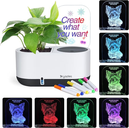 Self-Watering Plant Pot with LED Note Board & 7 Colors Pen, Led Acrylic Message Board with Plant Pot,Dog Board Night Light with Planting Pot for Mother's Day/Children's Day Gifts(No Plant)