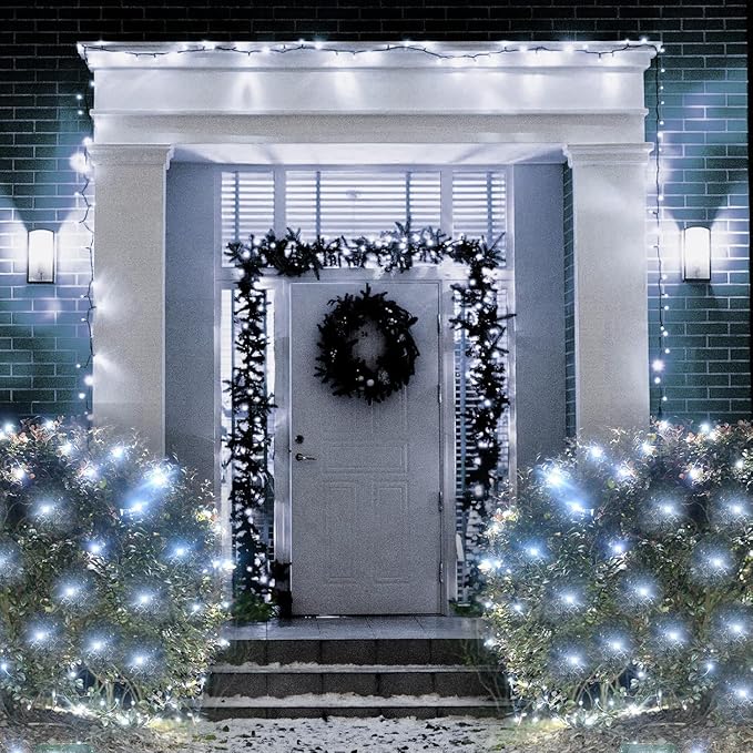 Christmas Net Lights, 510 LED Large Outdoor Net Mesh Lights for Bushes 28x5ft, 8 Modes Waterproof Twinkle String Lights Connectable for Christmas Hedge Yard Garden Party Decor, Cool White
