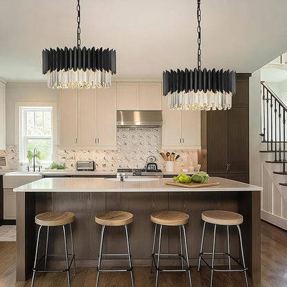 20" Black Crystal Chandelier 4-Tier Round 6 Lights Ceiling Light Fixture K9 Pendant Hanging for Entryway Foyer Dining Room Bedroom Living Room