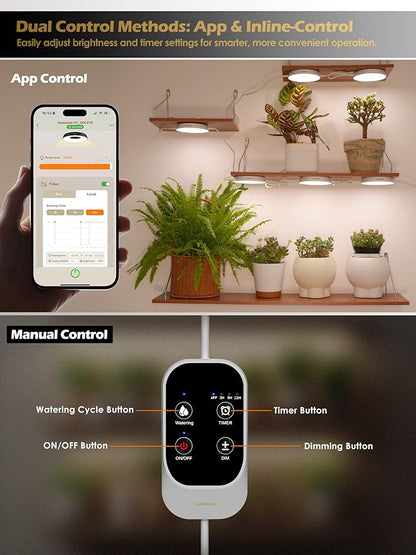 GLOWRIUM Grow Lights for Indoor Plants,48W Smart Full Spectrum LED Grow Light, Auto Timer and Stepless Dimming,Plant Assistant with Watering Reminder,Modular Design (White, 6 PCS)