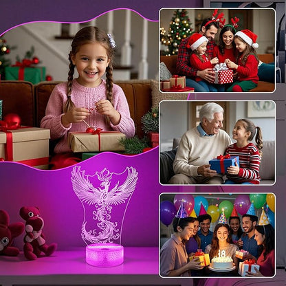 OkiyiD Phoenix Decor Gifts for Girl Women, Phoenix Night Light 3D Illusion Lamp with 16 Colors Remote Control, Phoenix Rising for Bedroom Decor Birthday Xmas Gifts