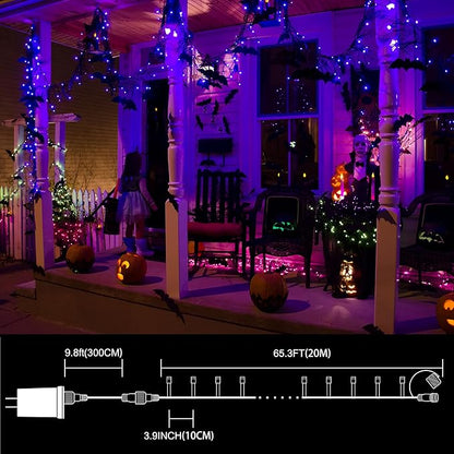 LAMPHOME 66FT 200LED Purple String Lights, 16 Modes Deep-Violet Purple LED Lights, Indoor Outdoor Christmas Lights Plug in, Halloween String Lights for Tree Bedroom Garden Yard Xmas Party Decor