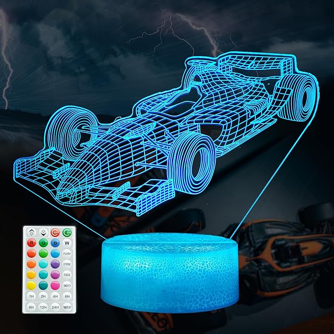 F1 Car Gifts for Boy, Formula One Night Light with Remote Control, 16 Colors Changing, RGB Flashing Mode and Dimmable, Sport Race Car Gifts for Boys Christmas Decor