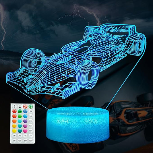 F1 Car Gifts for Boy, Formula One Night Light with Remote Control, 16 Colors Changing, RGB Flashing Mode and Dimmable, Sport Race Car Gifts for Boys Christmas Decor