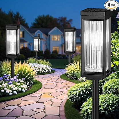 Taller Solar Pathway Lights Outdoor, 4 Pack Upgraded Solar Lights Outdoor Waterproof, Bright Up to 15 Hrs Outdoor Solar Lights for Garden Yard Patio Path Walkway Driveway Decor Cool White