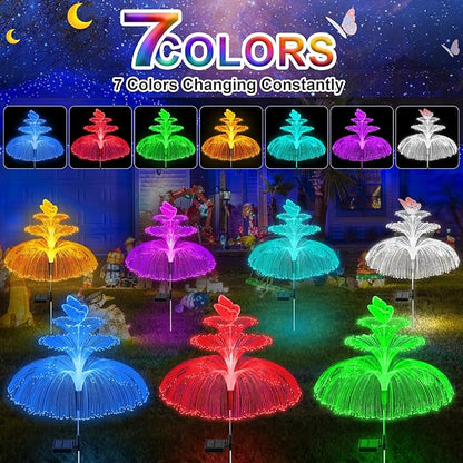 WEITEXS Solar Garden Lights 3 Pack New Upgraded Solar Lights Outdoor Waterproof 3 Layers 7 Color Changing Jellyfish Butterfly Decorations for Garden Yard Gifts for Women
