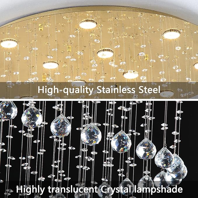 HAIXIANG W40 x H118in Gold Chandelier with LED Bulbs Glam Crystal Light Hight Ceiling Lighting Fixtures for Living Staircase Foyer Entryway