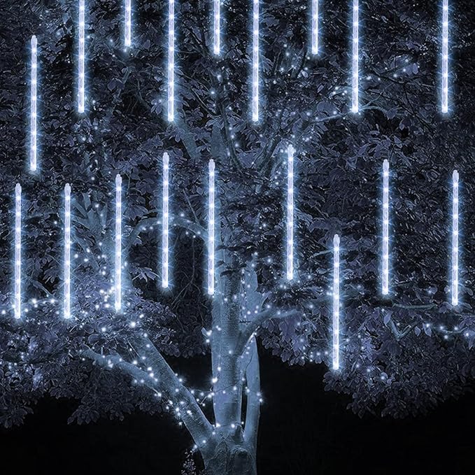 TW SHINE Christmas Meteor Shower Lights Outdoor, 864 LED 12" 24 Tubes Waterproof Christmas Lights Outdoor Plug in, Snow Falling Rain Icicle Xmas Light Decorations, White