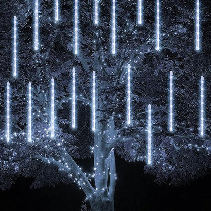 TW SHINE Christmas Meteor Shower Lights Outdoor, 864 LED 12" 24 Tubes Waterproof Christmas Lights Outdoor Plug in, Snow Falling Rain Icicle Xmas Light Decorations, White