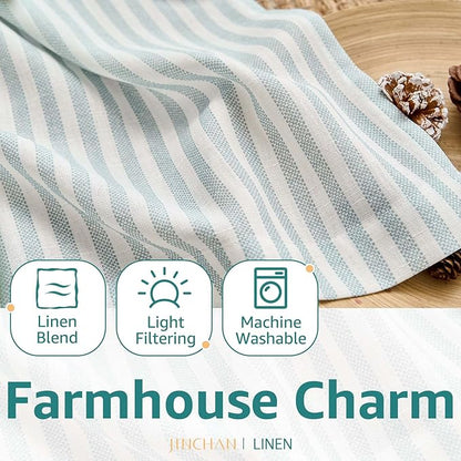 jinchan Striped Linen Kitchen Curtains 30 Inches Tier Curtains Farmhouse Modern Cafe Style Small Window Treatments Airy Light Filtering Rod Pocket for Living Room Bathroom 2 Panels Aqua Blue