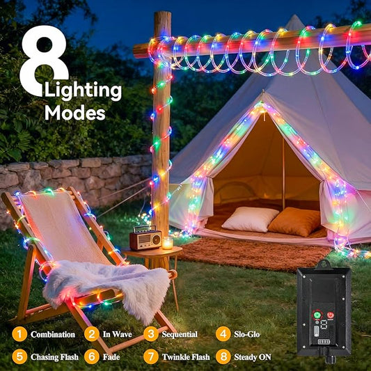 Ollny Solar Rope Lights, 2 Pack Total 66FT 200LED Solar Fairy Lights Multicolor