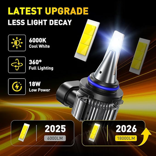 AUXITO 9006/hb4 LED Fog Light Bulbs 18000LM, 1000% Brighter 6500K 9006 Fog Lights, 1:1 OEM Replacement for Cars Trucks SUVs, 3-Minute Installation, IP68 Waterproof, Pack of 2