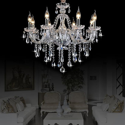 Bagood Clear 8 Lights K9 Crystal Candle Chandeliers Lighting Modern Pendant Lights Ceiling Fixture Lamp for Dining Living Room Bedroom Entry Elegant Decoration E12 Base, H20.5 x W28.3 Inch