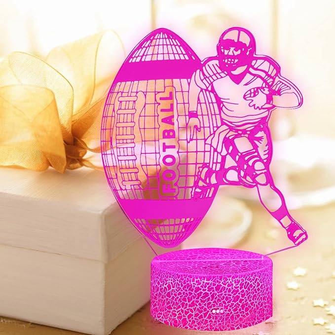 3D Illusion Football Player Night Light for Kids,Rugby LED Lamp 16 Color Changing Smart Touch&Remote Control Bedroom Decor Lamp Holiday Christmas Birthday Gift for Outsports Lover