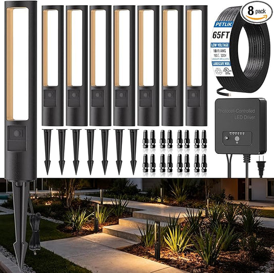 All-in-One Low Voltage Landscape Lighting Kit, 8-Pack Pathway Lights with Transformer Dusk to Dawn Outdoor Lighting 5CCT, IP66 Waterproof Landscape Lights with Connectors for Patio