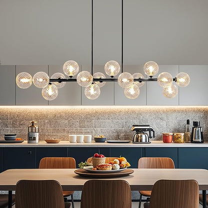 16-Light Linear Chandelier,55" Black Sputnik Chandeliers Clear Globe Modern Chandeliers for Dining Room Light Long Large Chandelier Sputnik Ceiling Light Fixture Pendant Lights Kitchen Island