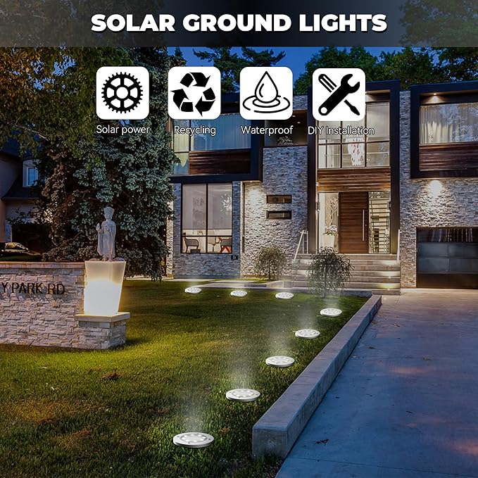 DUUDO Solar Lights Outdoor 16 Pack, Solar Garden Outdoor Waterproof Pathway Lights Bright In-Ground Light Outdoor Lighting Decor for Lawn, Patio, Yard, Driveway, Step and Walkway White Light