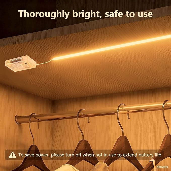 Battery Powered COB LED Strip Lights,3.28ft Warm White LED Light Strip for Dorm Room, Under Bed, Shelves, TV Backlight, Closet, Small Cuttable Tape Lights, Small Battery Operated LED Lights for TV