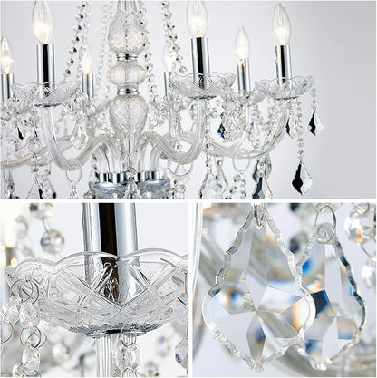 WUZUPS 8-Light Crystal Candle Chandelier Pendant Ceiling Light Modern Lighting Fixture for Bedroom Hallway Bar Kitchen Bathroom, H 35.4" W 27.6", E12 Base, Chrome