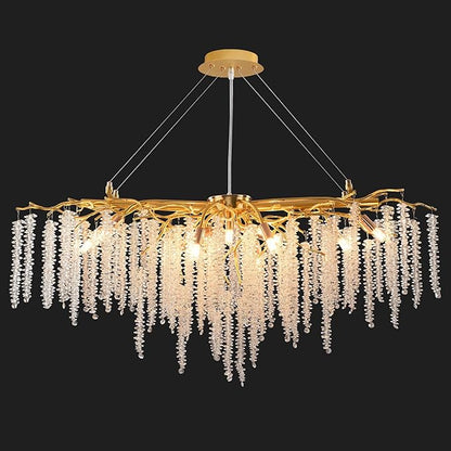 Modern Crystal Tree Branch Chandelier, Gold Linear Art Deco Raindrop Indoor Hanging Pendant Light Fixture for Dining Room Kitchen Island Living Room Bedroom 13 Lights L40''