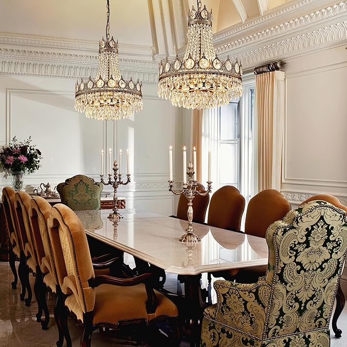 TOCHIC French Empire Crystal Chandelier 6-Light Farmhouse Antique Bronze Chandelier Vintage Rustic Ceiling Light Fixture for Dining Living Room, Bedroom, Kitchen Island, Bathroom, Foyer, 19" W