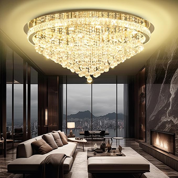 Dia 40" Modern Crystal Chandeliers for Living Room,Gold Large Chandelier Flush Mount Chandeliers for Bedrooms Dining Room Dimmable 2700k 4500k 6000k