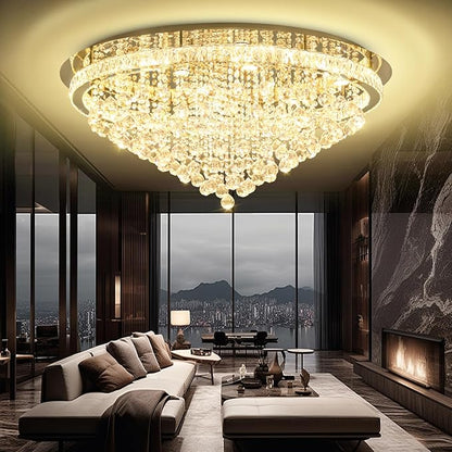 Dia 40" Modern Crystal Chandeliers for Living Room,Gold Large Chandelier Flush Mount Chandeliers for Bedrooms Dining Room Dimmable 2700k 4500k 6000k