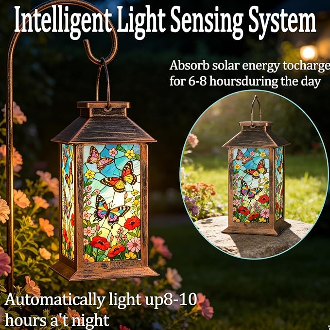 Butterfly Solar Lanterns Outdoor Waterproof Garden Decor,Hanging Solar Lights Bird Decorative,Mothers Day Gifts for Women Mom Birthday Gifts Ideas for Yard Patio Lawn Tabletop Landscape Walkway