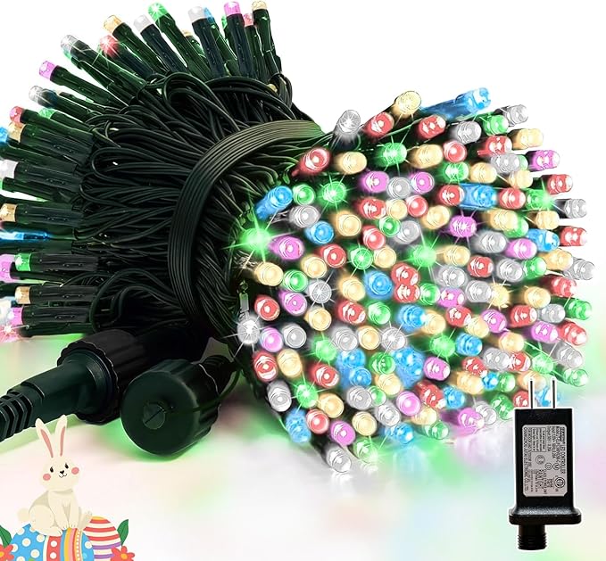 LAMPHOME 33ft Christmas Decorative Mini Lights, 100 LED Green Wire Fairy Starry String Lights Plug in, 16 Lighting Modes, for Indoor Outdoor Xmas Tree Wedding Party Decoration (White+Multicolor)