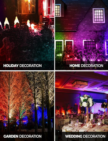 Halloween Landscape Lights with Remote Control 120V Landscape Lighting 12W RGBW Outdoor LED Spotlights Color Changing LED RGB Flood Spot Lights for Yard Garden Path Patio Tree Decorative