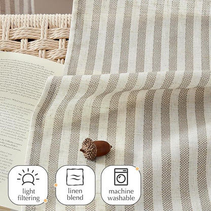 jinchan Striped Linen Kitchen Curtains 24 Inches Tier Curtains Farmhouse Modern Cafe Style Small Window Treatments Airy Light Filtering Rod Pocket for Living Room Bathroom 2 Panels Taupe Grey