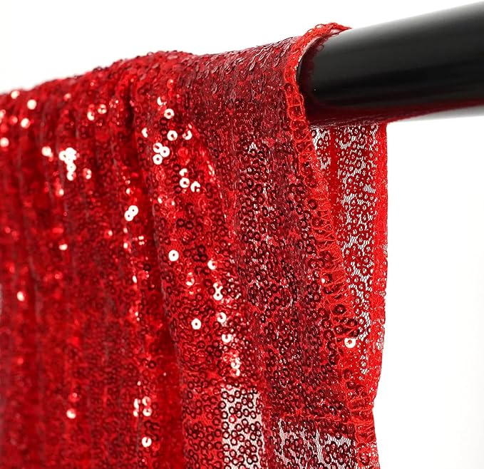 Poise3EHome Red Sequin Backdrop Curtain, 2 Panels 2Ft x 8Ft Glitter Photography Back Drop for Wedding Birthday Christmas Valentines Day Carnival Party Decorations