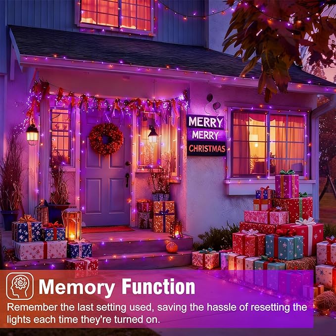 Orange and Purple String Lights, 66FT 200 LED Outdoor String Lights Waterproof with 8 Modes, Connectable Plug in Fairy Light for Outside Indoor Home Garden Patio Party Holiday Decorations