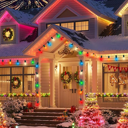 50FT C7 LED Multicolor Christmas Lights, Outdoor String Lights with 55 Multicolor LED Ceramic Bulbs(5 spare), Vintage Christmas Lights for Indoor Outdoor Xmas Tree Home Party Decorations, Green Wire