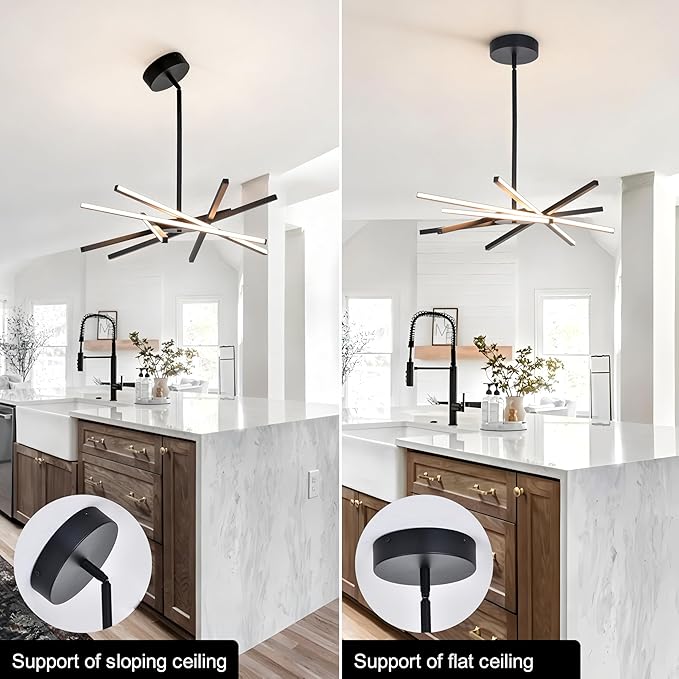 Modern Black Chandeliers Ceiling 36W LED Pendant Light Embedded Mount Chandeliers，LED 6-Lights Linear Pendant Light for Kitchen Island Dining Room Bedroom Living Room Entryway，L23.62"*0.59"/6