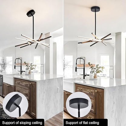 Modern Black Chandeliers Ceiling 36W LED Pendant Light Embedded Mount Chandeliers，LED 6-Lights Linear Pendant Light for Kitchen Island Dining Room Bedroom Living Room Entryway，L23.62"*0.59"/6