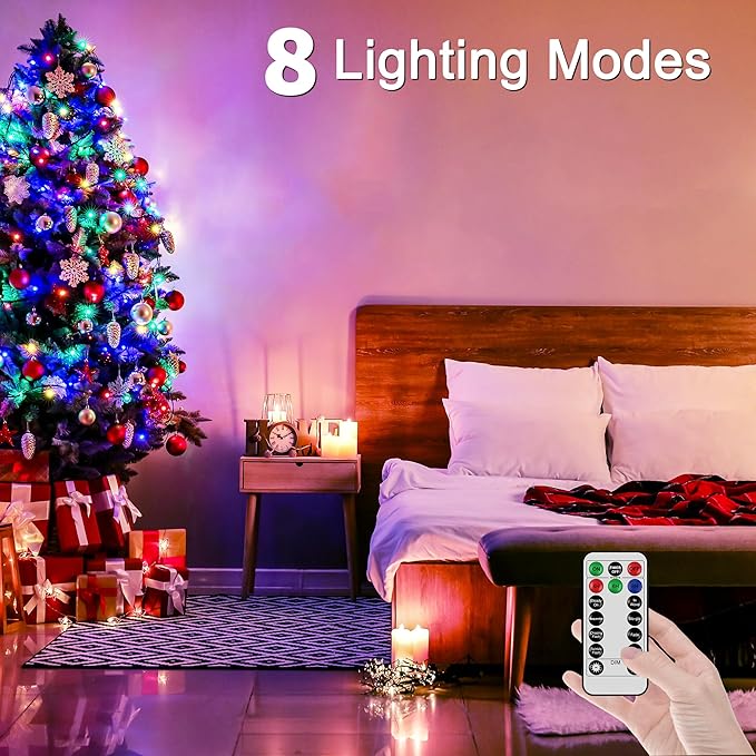 197FT 600 LED Christmas Lights Outdoor, Multicolored Christmas Tree Lights Plug in, 8 Modes Twinkle String Light for Bedroom Wedding Party Ceiling Xmas Home Decorations
