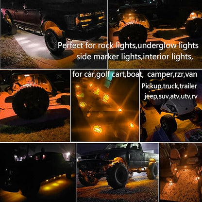 10 Pcs Amber LED Rock Strip Lights,Wheel Well Underglow Lighting Kits,Car Rock Lights Exterior Side Marker Lights for Wrangler Truck Golf Cart RV RV SUV Offroad