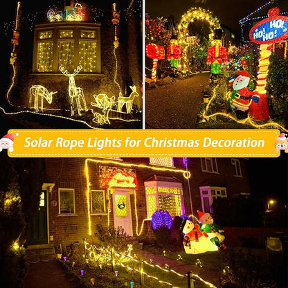 JMEXSUSS 200 LED Solar Rope Lights,66ft 8 Modes Solar Rope Lights Outdoor Waterproof LED Solar Powered Rope Tube for Fence,Gazebo,Yard,Walkway,Path(Warm White)